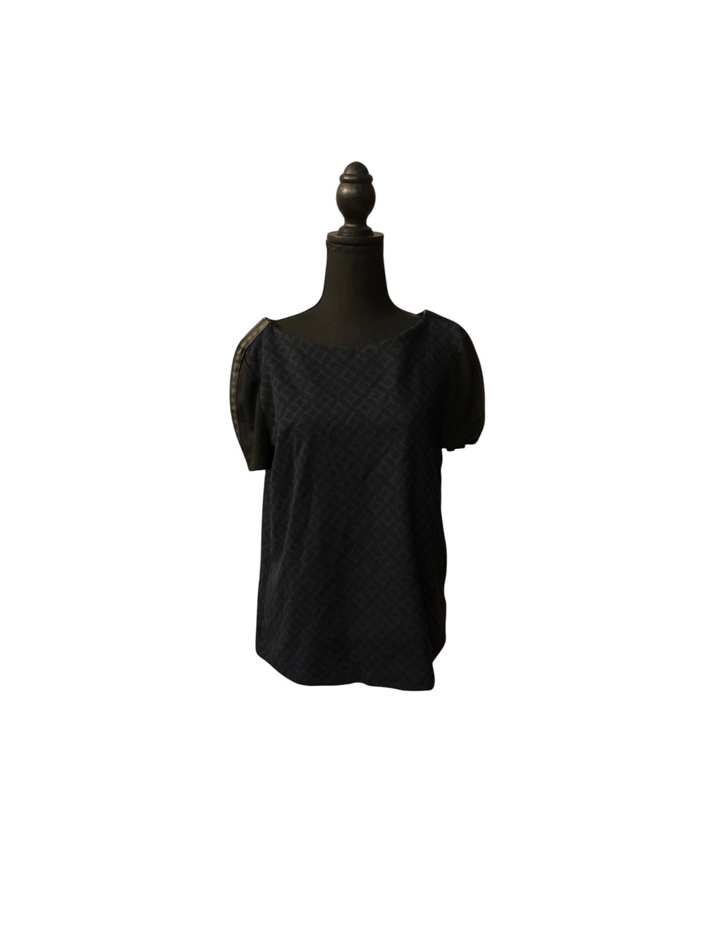 Dana Buchman Women's Navy Blue Patterned Top with Leather-Ly